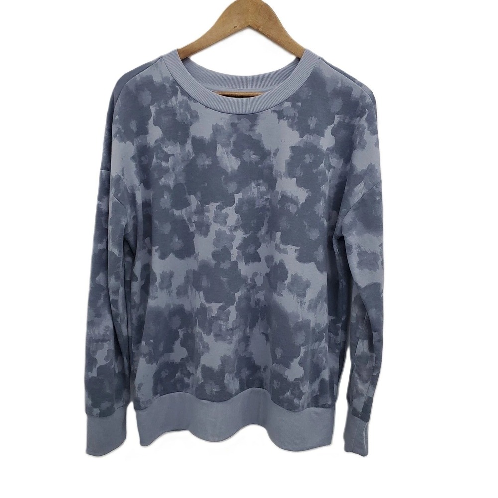 Womens Blue Gray Tie Dye Crewneck Sweatshirt‎ L Lightweight Pullover Top